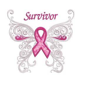 Survivor Breast Cancer Applique Butterfly with Wings Machine Embroidery Digitized Design Pattern  - Instant Download - 4x4 , 5x7, 6x10