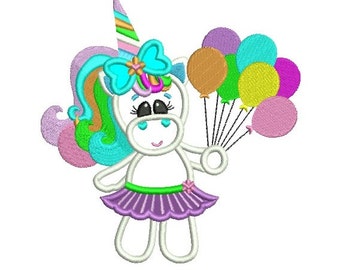 Cute Rainbow Unicorn Applique Machine Embroidery Digitized Design Pattern - 4x4 , 5x7, and 6x10 -hoops