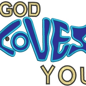 God Loves You Jesus Fish Applique Machine Embroidery Digitized Filled Design Pattern- Instant Download -  4x4 , 5x7, and 6x10 hoops