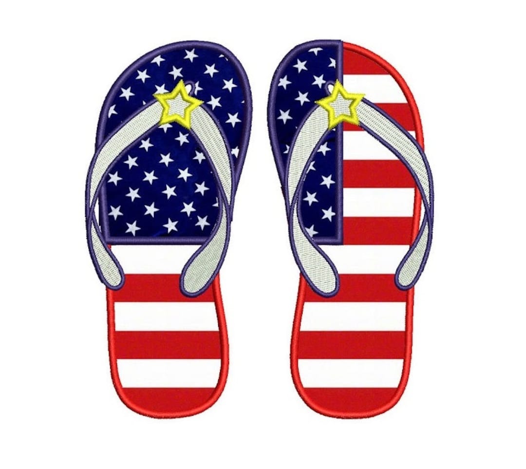 Flip Flops Applique American Flag Heart USA Patriotic Machine - Etsy