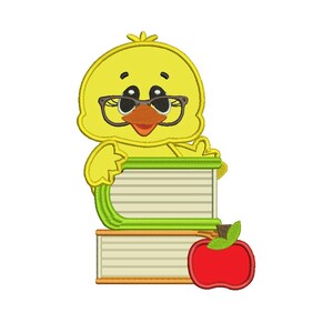 Cute Chick Student School Applique School Machine Embroidery Digitized Design Pattern -Instant Download- 4x4,5x7,6x10