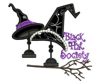 Black Hat Society Halloween Applique Machine Embroidery Design Digitized Pattern