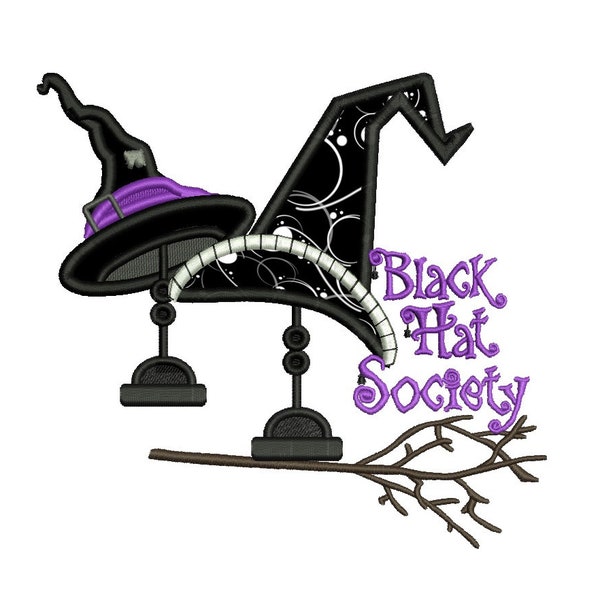 Black Hat Society Halloween Applique Machine Embroidery Design Digitized Pattern