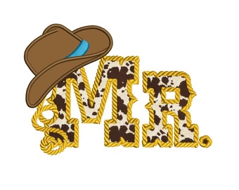 Mr. Cowboy Sombrero Applique Máquina bordado digitalmente patrón de diseño de país - Descarga instantánea - 4x4 , 5x7, 6x10