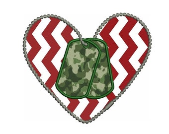 Love Military Heart Applique (Dog Tags) Machine Embroidery Digitized Design  Pattern  - Instant Download - 4x4 , 5x7, and 6x10 -hoops