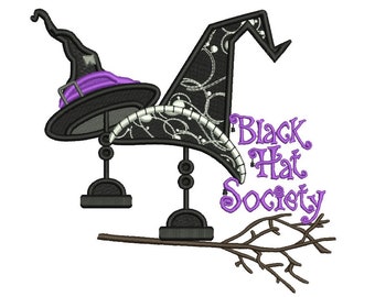 Black Hat Society Halloween Filled Machine Embroidery Design Digitized Pattern