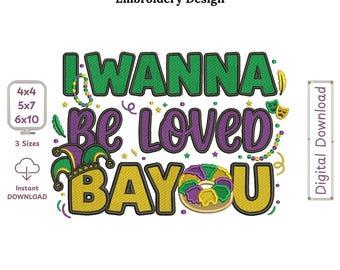 Mardi Gras Doughnut Humor Filled Embroidery Design – I Wanna Be Loved BAOU Funny Carnival Machine Embroidery File. Instant Download