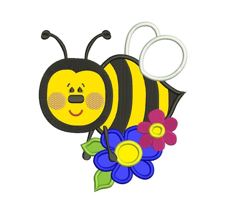 Cute bumble bee with flowers applique machine embroidery  etsy Cute bumble bee with flowers applique machine embroidery  etsy