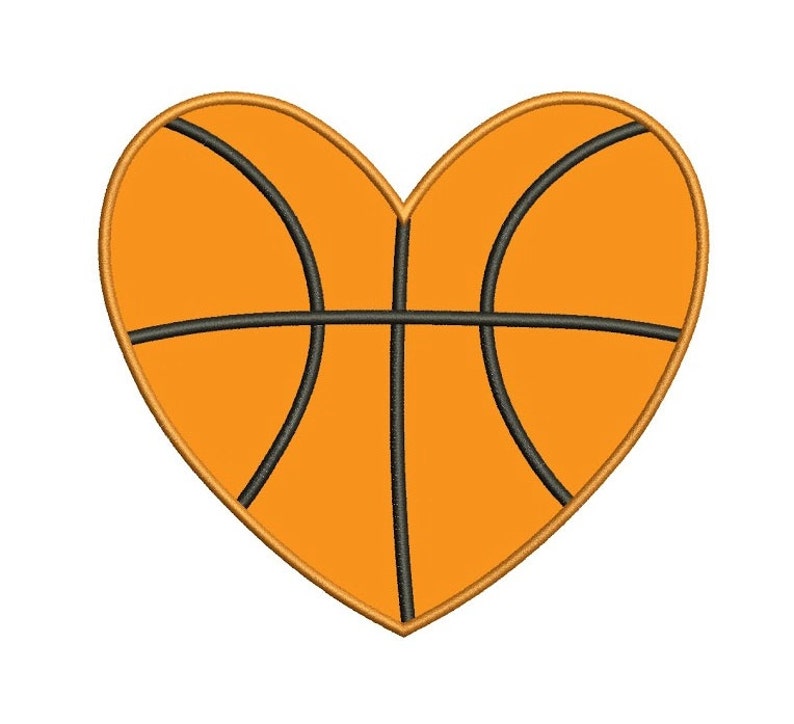 Basketball Heart Applique Machine Embroidery Digitized Design Pattern Instant Download 4x4 , 5x7, 6x10 image 1