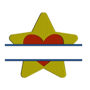 Maskinfyllt broderi med stjärna och hjärta, digitaliserat designmönster - direkt nedladdning - 4x4, 5x7, 6x10