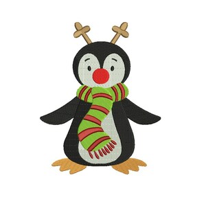 Red Nose Penguin Christmas Filled Machine Embroidery Digitized Design Pattern - instant download - 4x4 , 5x7, and 6x10 -hoops
