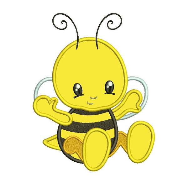 Little Cute Baby Bee Applique Machine Embroidery Design Pattern - Instant Download - comes in three sizes to fit 4x4 , 5x7, and 6x10 hoops