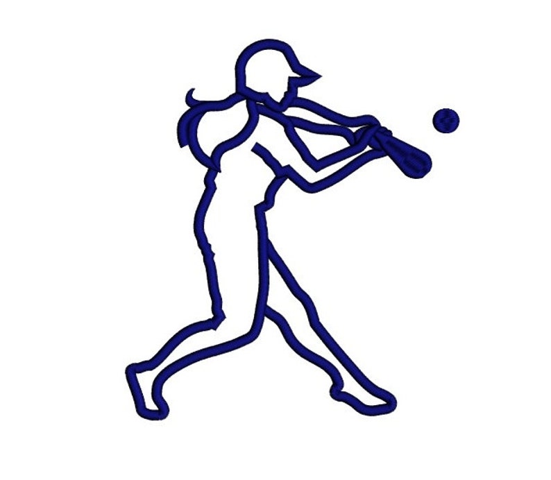 Softball Player Swinging a Bat Applique Machine Embroidery Etsy