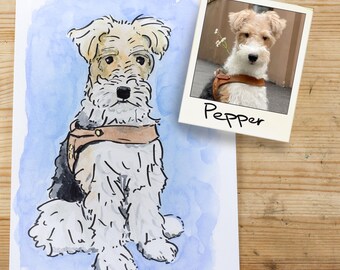100% Hand Painted - Custom Made Stylized Pet Portrait - Watercolor and Ink - 18x25cm - 7x10inch