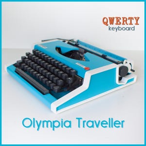 Limited Edition - Professionally Serviced - Blue Olympia Traveller Typewriter - Working Perfectly