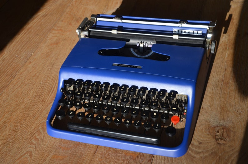 CUSTOM MADE Typewriter 1950's Royal Blue Olivetti Lettera 22 Fully Serviced Working Perfectly image 1