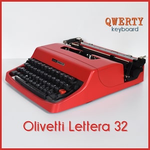 Professionell gewartet - Orange Red Olivetti Lettera 32 Schreibmaschine - Funktioniert Perfekt