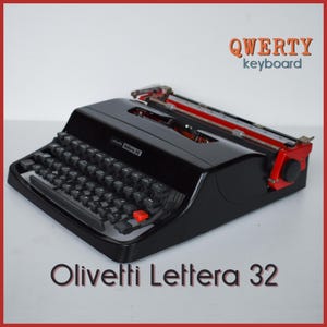 DELUXE VERSION - Black Olivetti Lettera 32 Typewriter with Red Detailing -  Working Perfectly