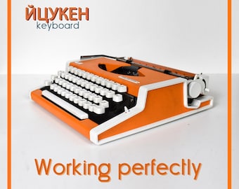 CYRILLIC Typewriter - Working Orange Unis tbm - Professionally Serviced - 1-3 Day Delivery WORLDWIDE
