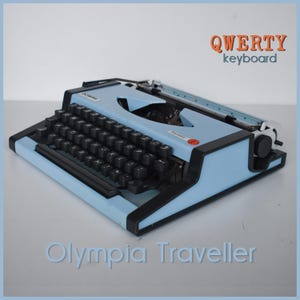 Professionally Serviced - Baby Blue Olympia Traveller Typewriter - Working Perfectly