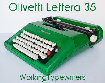 FAIT SUR COMMANDE - Professionnellement entretenu - Machine à écrire Green Olivetti Lettera 35 - Fonctionnant parfaitement