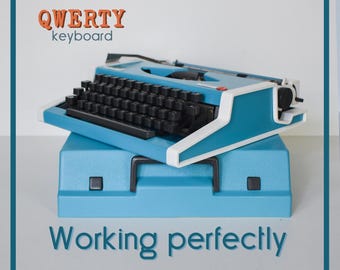 CUSTOM COLORS AVAILABLE - Sky Blue Olympia Traveller Typewriter - Professionally Serviced - Guaranteed Quick Delivery
