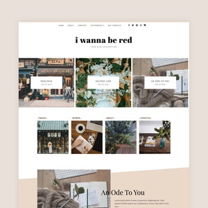 May include: A website homepage for a blog called "i wanna be red". The homepage features a grid of images with text overlays. The images include a street scene, a close-up of a knitted blanket, and a book with flowers. The text overlays include the words "Feelings", "Second Life", and "An Ode To You". The homepage also includes a section for the latest blog posts, with images and titles for each post.