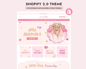 Cheers Shopify 2.0 Theme, Colorful Shopify Theme, Fun Shopify Website Template, Pink Shopify Boutique design - Editable Canva Templates