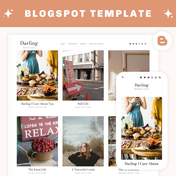 NEU! Responsive Blogger Template - Blogspot Template - Blogger Theme // DARLING