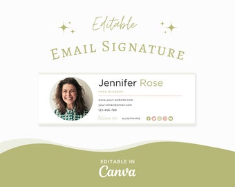 Green Email Signature Template, Canva Email Signature, Email Marketing Signature Template, Branding Kit, Canva Email Signature