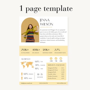 1 Page Yellow Media kit Canva Template,Instagram media kit Canva, Influencer Rate Sheet Tiktok rate card Blogger Press Kit,Youtube media kit image 2