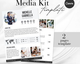 2 Page professional media kit Canva Template, Black white media kit Canva, Influencer Rate Sheet Template Tiktok rate card, Marketing kit