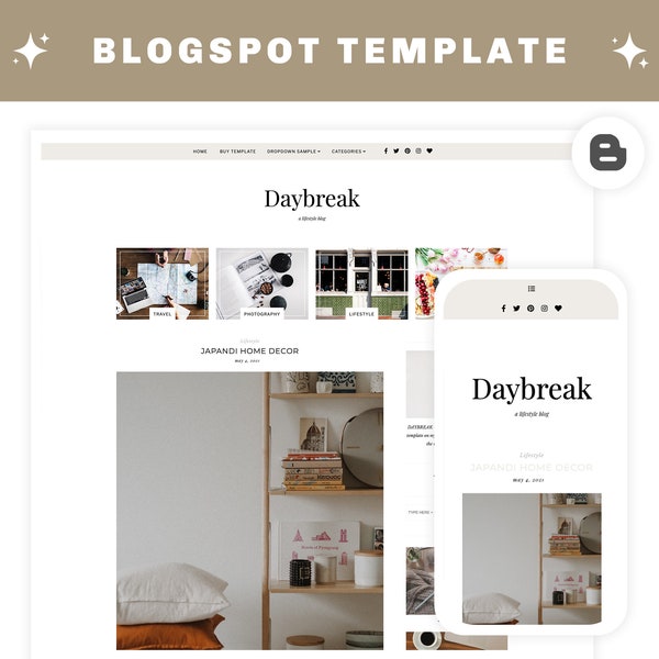 Vorgefertigtes Blogger Template - Responsive Mobile Blogger Template - Blogspot Template - Blog Theme - DAYBREAK