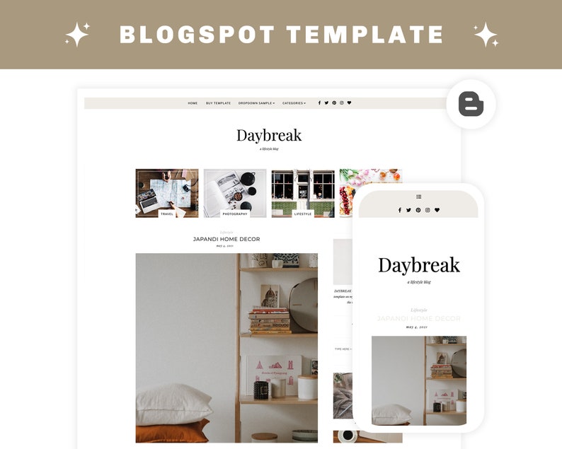 Premade Blogger Template Responsive Mobile Blogger Template Blogspot Template Blog Theme DAYBREAK image 1