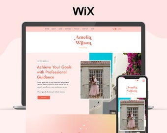 Feminine Coach Website Design, Wix Website Template for Social Media Agency, Pink Podcast Website Theme Business WIX Site -  AMELIA