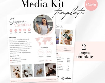 2 page pink Canva Media Kit Template, Lifestyle Influencer Media Kit Rate Card, Instagram Media Kit, Mom Blogger Media Kit, TikTok Rate Card