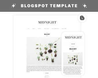 Responsive Premade Blogger Template - Clean Blog Design - Photography Blog Template - Fashion - Blogspot "MIDNIGHT"