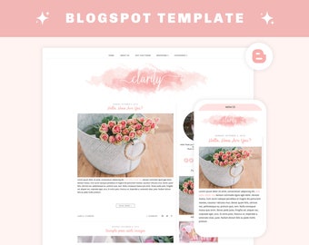 Premade Blogger Template - Simple and Clean Blog Design - Blogspot Template - Watercolor Blogger Template - "CLARITY"