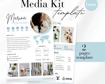 2 Page Blue Media kit Canva Template, Instagram media kit Canva, Influencer Rate Sheet Tiktok rate card Blogger Press Kit, Youtube media kit