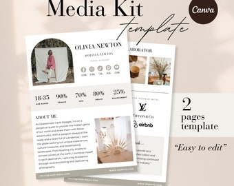 2 page Canva Media Kit Template, Influencer Media Kit Rate Card, Blogger press kit, Media Kit Canva, TikTok rate card, Instagram rate card
