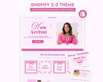 Pink Shopify Theme, Cute and Bright Boutique Website Template, Colorful Feminine Fashion Design for Apparel, Clothing, Accessories Stores