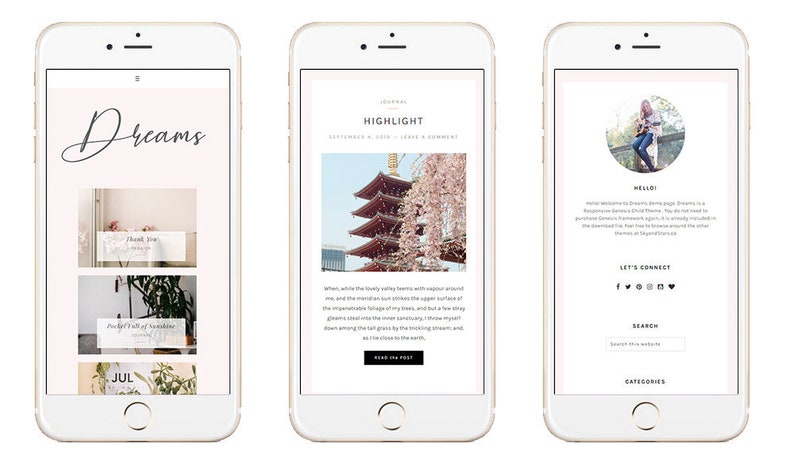 Wordpress Theme Blog & Genesis Child Theme, Wordpress Template, Feminine Wordpress Theme, Pink Wordpress Blog Theme DREAMS image 3