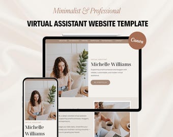 Beige Virtual Assistant Website Template Canva Portfolio Website | VA Landing Page Service Provider Website