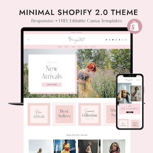 Shopify Theme for Clothing Boutique - Pink Fashion Shopify Template - Editable Canva Branding - FAIRYTALE