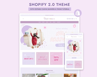 Shopify Theme for Kids fashion store - Pastel Purple Rainbow Shopify Template - Colorful Boutique Store Design