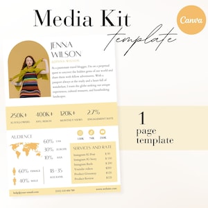 1 Page Yellow Media kit Canva Template,Instagram media kit Canva, Influencer Rate Sheet Tiktok rate card Blogger Press Kit,Youtube media kit image 1