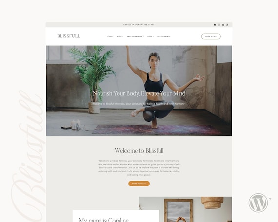 WordPress Theme for Wellness, Yoga Instructors, Health Bloggers, Coaches & Agencies - Kadence Child theme - Blissfull