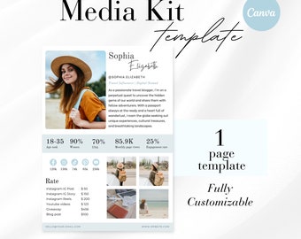 1 page Canva Media Kit Template, Travel Influencer Media Kit Rate Card, Instagram Rate card Canva, TikTok Rate Card, Blogger Press Kit