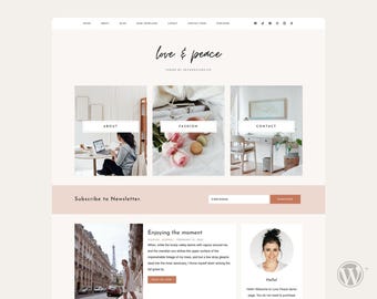 WordPress Blog Theme | Feminine Website Blog | Minimal WordPress Theme | Love Peace by Skyandstars