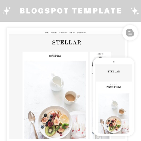 SALE STELLAR Premade Blogger Template - Blog Design -  Minimalist Blog Template - Blogger Blogspot Template